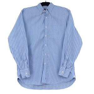 1901 Mens Athletic Fit Striped Button Down Shirt Blue White 15.5 32-33 Cotton